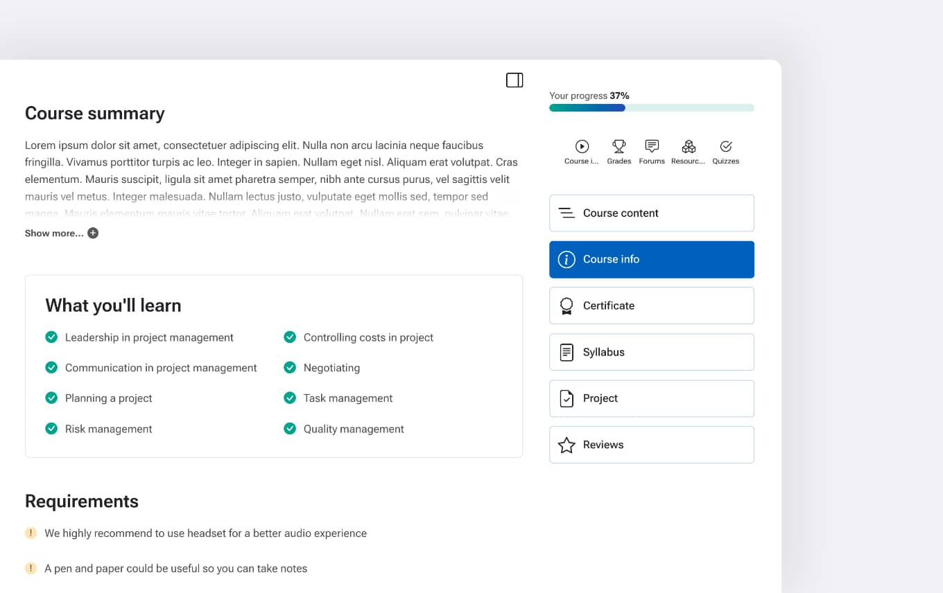 Flexible course homepage sections