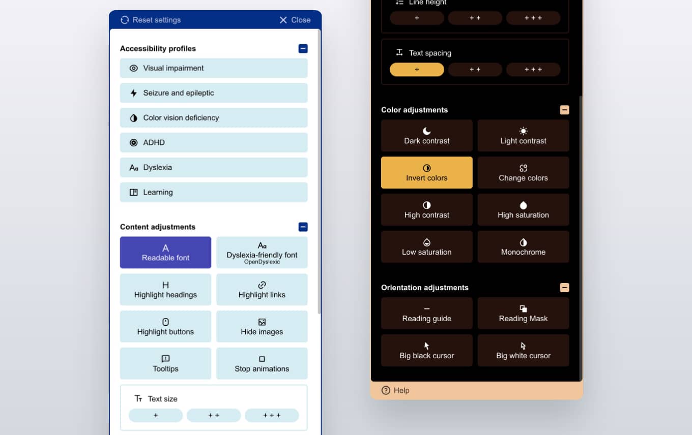 Built-in web accessibility widget for Moodle
